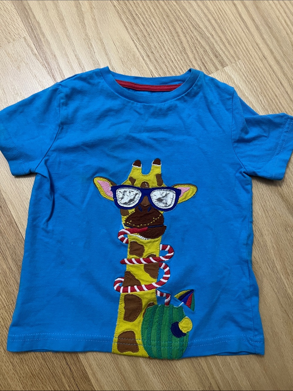 Mini Boden Bright Blue Tee with Red Trim